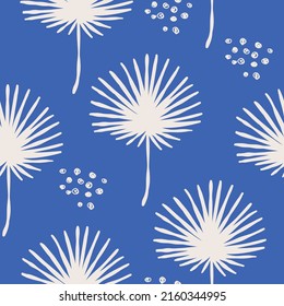 Vector hand drawn modern wallpaper. Pattern with abstract dandelions and dots in doodle style. Trendy wallpaper, wall decor, textiles.