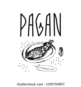 vector hand drawn monchrome sketchy illustration of some Wicca elements augmented with Pagan sign