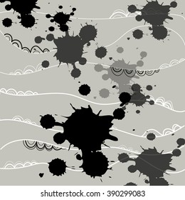Vector hand drawn  monochrome background with ink shapes.