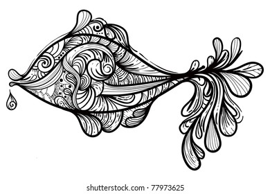 vector hand drawn monochrome fish