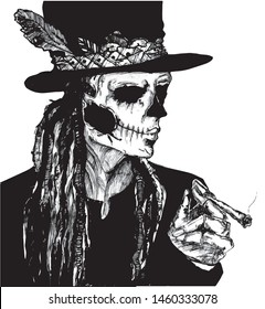 vector hand drawn monochrome illustration of Baron Samedi - voodoo loa.