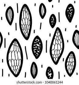 Vector hand drawn monochrome seamless pattern. Doodle drawing on white background