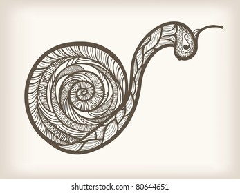 vector hand drawn monochrome snail with unique ornament