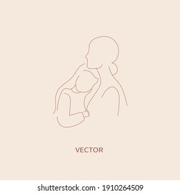 Vector hand drawn mother and girl  Simple line art 