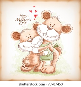 Vector Hand Drawn Mother   Son Teddy Bear  Illustration for Mother's Day