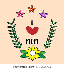 vector hand drawn mothers day event poster with blooming anemone flowers, heart shaped frame, hand lettering text. mother's day and luminosity flares. 