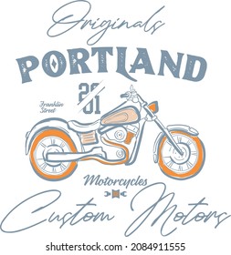 Vector hand drawn motorcycle. custom garage label, t-shirt print etc.