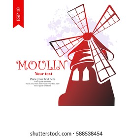 Vector Hand Drawn Moulin logo.Sketch illustration of cabaret. Template for print.