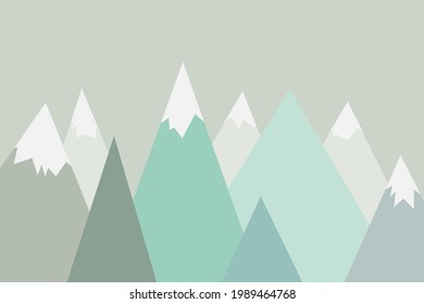 Vector. Hand drawn mountain landscape, mountain background, trendy, modern design, kids, print