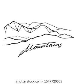 Vector hand drawn mountain sketch logo. Illustration on a white background. Freedom concept.