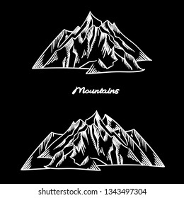Vector hand drawn of mountains on black background.