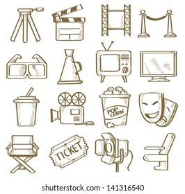 vector hand drawn movie icons set