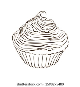 Vector hand drawn muffin sketch isolated on the white background