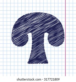 Vector hand drawn mushroom icon on copybook 