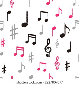 Vector hand drawn music notes seamless pattern, doodle style background, wrapping paper or fabric print design