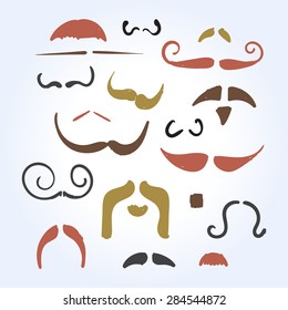 vector Hand drawn mustache element set sketch on a white background