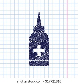 Vector hand drawn nasal spray bottle on copybook . Medical icon 
