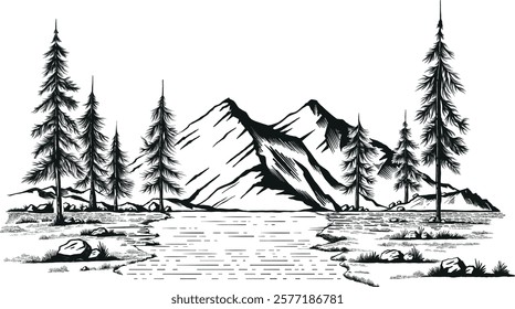 Vector hand drawn nature landscape