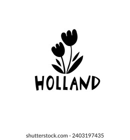 Vector Hand Drawn Netherlands Label. Travel Europe Illustration. Hand Written Lettering Illustration. Holland Symbol Logo