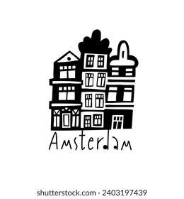 Vector Hand Drawn Netherlands Label. Travel Europe Illustration. Hand Written Lettering Illustration. Holland Symbol Logo