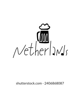 Etiqueta Holandesa de mano de vectores. Ilustración de Viajes Europa. Ilustración Con Cartas Escritas A Mano. Logotipo de símbolo de Holland
