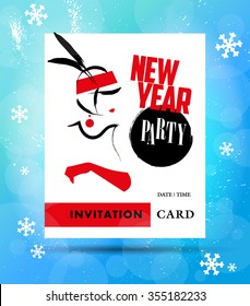 Vector  hand drawn new year illustration with congratulations. Christmas postcard design. Editable graphic design template. Celebration and holiday.