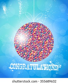 Vector hand drawn new year illustration with congratulations. Christmas postcard design. Editable graphic design template. Celebration and holiday.