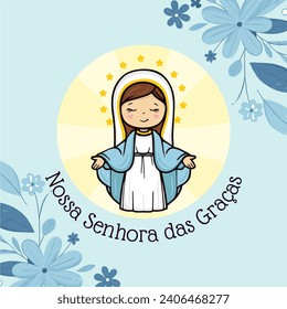 Vector hand drawn Nossa Senhora das Graças illustration - Graceful Inspirations: Artistic Depictions of Our Lady of Grace - Divine Elegance: Exploring Artworks - Serene Grace: Artistic Representations