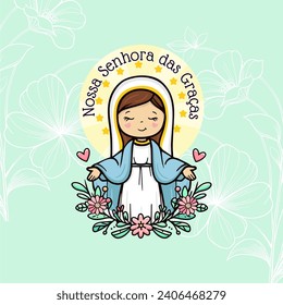 Vector hand drawn Nossa Senhora das Graças illustration - Graceful Inspirations: Artistic Depictions of Our Lady of Grace - Divine Elegance: Exploring Artworks - Serene Grace: Artistic Representations