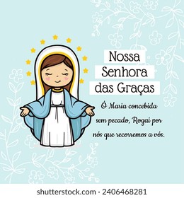 Vector hand drawn Nossa Senhora das Graças illustration - Graceful Inspirations: Artistic Depictions of Our Lady of Grace - Divine Elegance: Exploring Artworks - Serene Grace: Artistic Representations