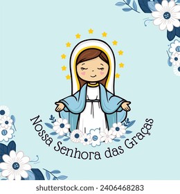 Vector hand drawn Nossa Senhora das Graças illustration - Graceful Inspirations: Artistic Depictions of Our Lady of Grace - Divine Elegance: Exploring Artworks - Serene Grace: Artistic Representations