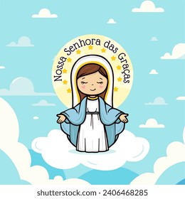 Vector hand drawn Nossa Senhora das Graças illustration - Graceful Inspirations: Artistic Depictions of Our Lady of Grace - Divine Elegance: Exploring Artworks - Serene Grace: Artistic Representations