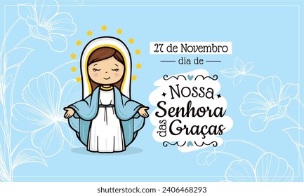 Vector hand drawn Nossa Senhora das Graças illustration - Graceful Inspirations: Artistic Depictions of Our Lady of Grace - Divine Elegance: Exploring Artworks - Serene Grace: Artistic Representations