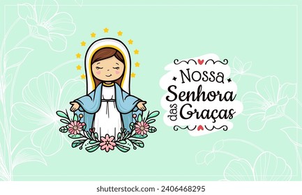 Vector hand drawn Nossa Senhora das Graças illustration - Graceful Inspirations: Artistic Depictions of Our Lady of Grace - Divine Elegance: Exploring Artworks - Serene Grace: Artistic Representations