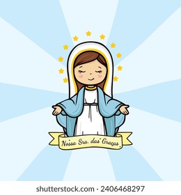 Vector hand drawn Nossa Senhora das Graças illustration - Graceful Inspirations: Artistic Depictions of Our Lady of Grace - Divine Elegance: Exploring Artworks - Serene Grace: Artistic Representations