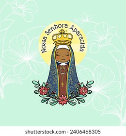 Vector hand drawn Nossa Senhora Aparecida illustration - Divine Beauty: Exploring Art Depicting Our Lady of Aparecida - Artistic Portrayals: Our Lady of Aparecida's Graceful Inspirations