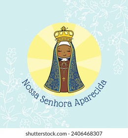 Vector hand drawn Nossa Senhora Aparecida illustration - Divine Beauty: Exploring Art Depicting Our Lady of Aparecida - Artistic Portrayals: Our Lady of Aparecida's Graceful Inspirations