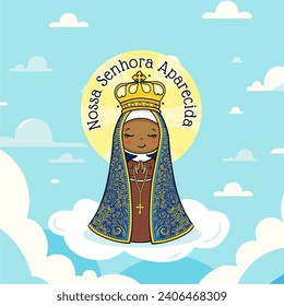 Vector hand drawn Nossa Senhora Aparecida illustration - Divine Beauty: Exploring Art Depicting Our Lady of Aparecida - Artistic Portrayals: Our Lady of Aparecida's Graceful Inspirations