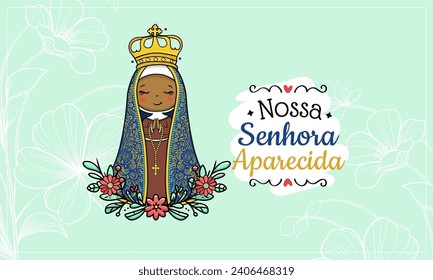 Vector hand drawn Nossa Senhora Aparecida illustration - Divine Beauty: Exploring Art Depicting Our Lady of Aparecida - Artistic Portrayals: Our Lady of Aparecida's Graceful Inspirations