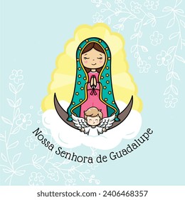 Vector hand drawn Nossa Senhora de Guardalupe illustration - Marian Masterpieces: Artistic Portrayals of Our Lady of Guadalupe - 
Guadalupe's Grace: Artistic Reverence for Our Lady's Image