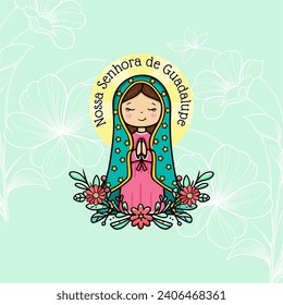 Vector hand drawn Nossa Senhora de Guardalupe illustration - Marian Masterpieces: Artistic Portrayals of Our Lady of Guadalupe - 
Guadalupe's Grace: Artistic Reverence for Our Lady's Image