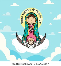 Vector hand drawn Nossa Senhora de Guardalupe illustration - Marian Masterpieces: Artistic Portrayals of Our Lady of Guadalupe - 
Guadalupe's Grace: Artistic Reverence for Our Lady's Image