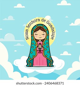 Vector hand drawn Nossa Senhora de Guardalupe illustration - Marian Masterpieces: Artistic Portrayals of Our Lady of Guadalupe - 
Guadalupe's Grace: Artistic Reverence for Our Lady's Image