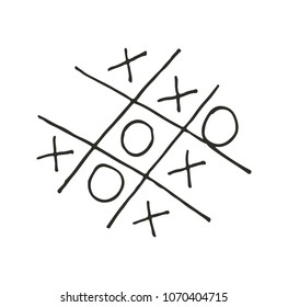 vector hand drawn noughts and crosses, tic-tac-toe competition, grungy brush illustration.