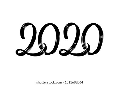 Vector hand drawn number 2020 inscription for new year and christmas congratulation 