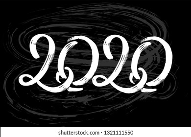 Vector hand drawn number 2020 inscription for new year and christmas congratulation, holiday poster, calendar, celebration invitation, promo banner. Ink brush typography, numeric design. Isolated
