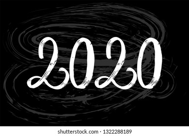 Vector hand drawn number 2020 inscription for new year and christmas congratulation, holiday poster, calendar, celebration invitation, promo banner. Ink brush typography, numeric design. Isolated