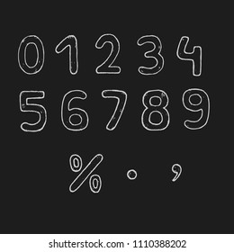 Vector hand drawn numbers. Vector chalk numbers. Vector doodle numbers.