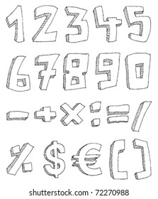 Vector hand drawn numbers and math signs