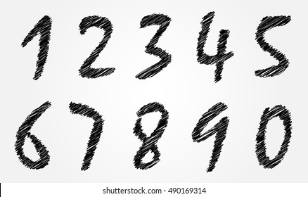 Vector hand drawn numbers.Scribble numbers set.